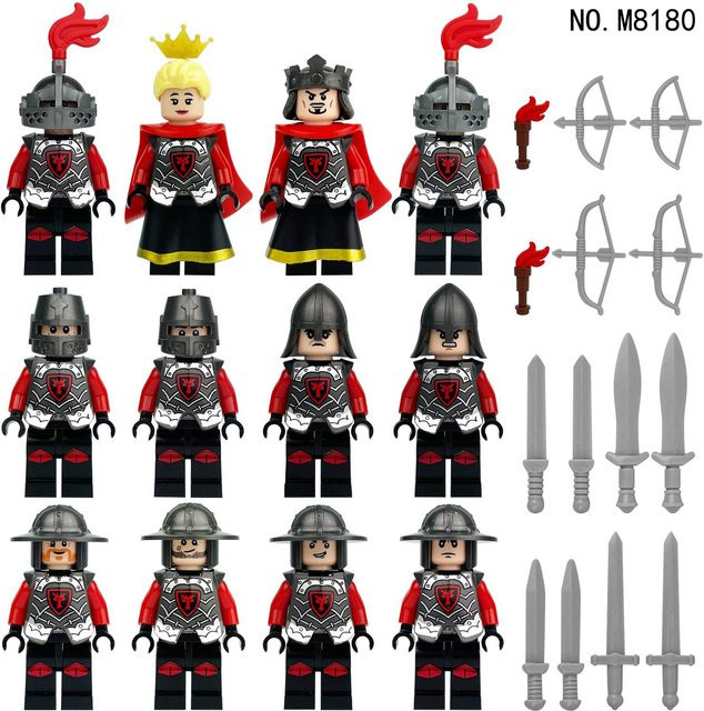 Mittelalterlicher Roter Drache Ritter Legion Soldat Minifigur Baustein Spielzeug, 12-teiliges Set, ab 6 Jahren - Bild 1
