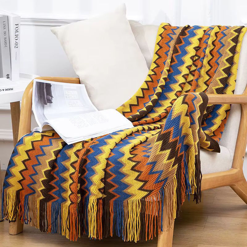 Blaue Strickdecke im nordischen böhmischen Stil für Sofa und Wohnzimmer - Bild 2