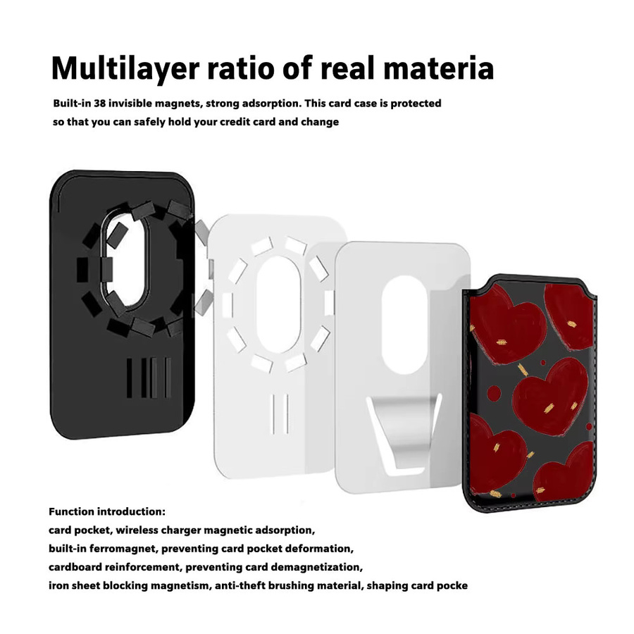 Magnetischer Vollbild-Kartenhalter mit rotem Herzmuster für iPhone 17 Pro Max und Samsung Galaxy S26 Ultra als MagSafe Wallet Cover - Bild 1