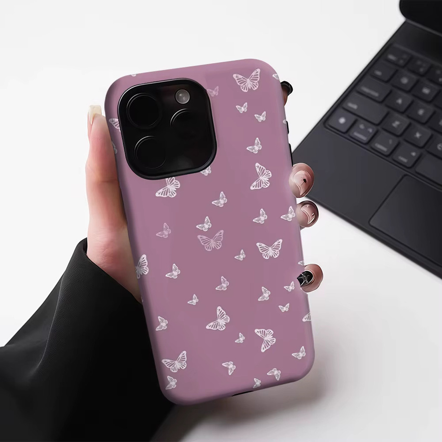 Potdemiel Handyhülle mit lila Line-Art Schmetterling Design für iPhone 17 16 15 14 13 Pro Max Plus, robuste doppelschichtige Hülle mit Magnetfunktion - Bild 4
