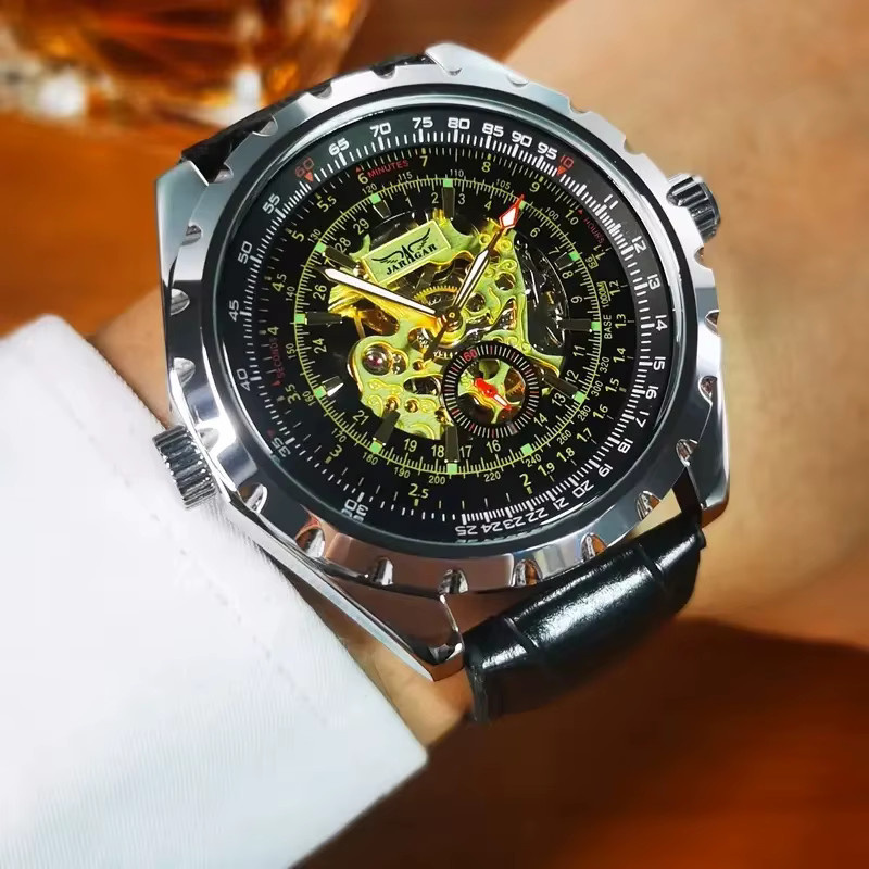 AOKULASIC Armbanduhr Automatik, Edelstahl, Leder, Schwarz, Herren - Bild 2
