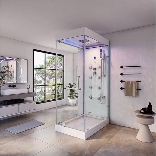 HOME DELUXE Dampfdusche DESIGN M mit Wasserfall und LED-Beleuchtung, Eckdusche, Weiß, B/T: 80 x 120 cm - Bild 1