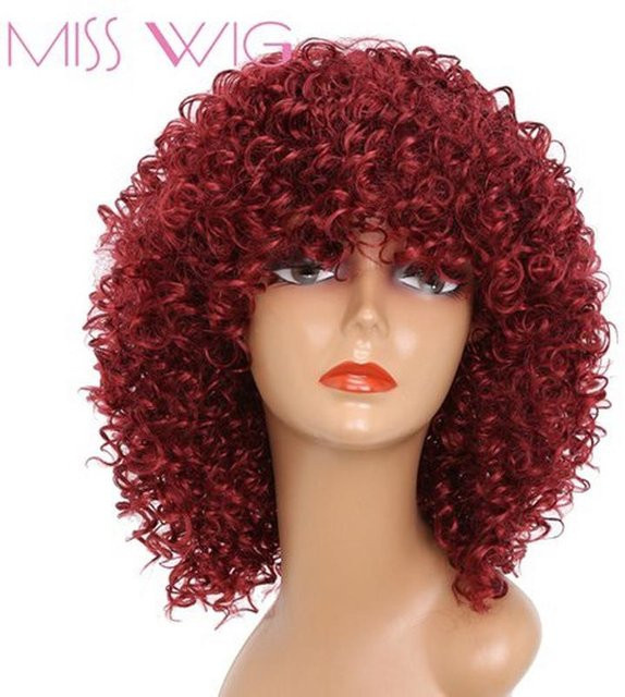 Missqueen Afro-Perücke, synthetisch, rot-schwarz-blonde-braun, Damen - Bild 1