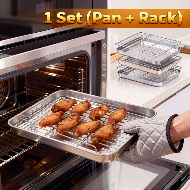 Willstar Edelstahl-Backblech in Silber mit Abtropfgestell für Backen und Grillen - Bild 1