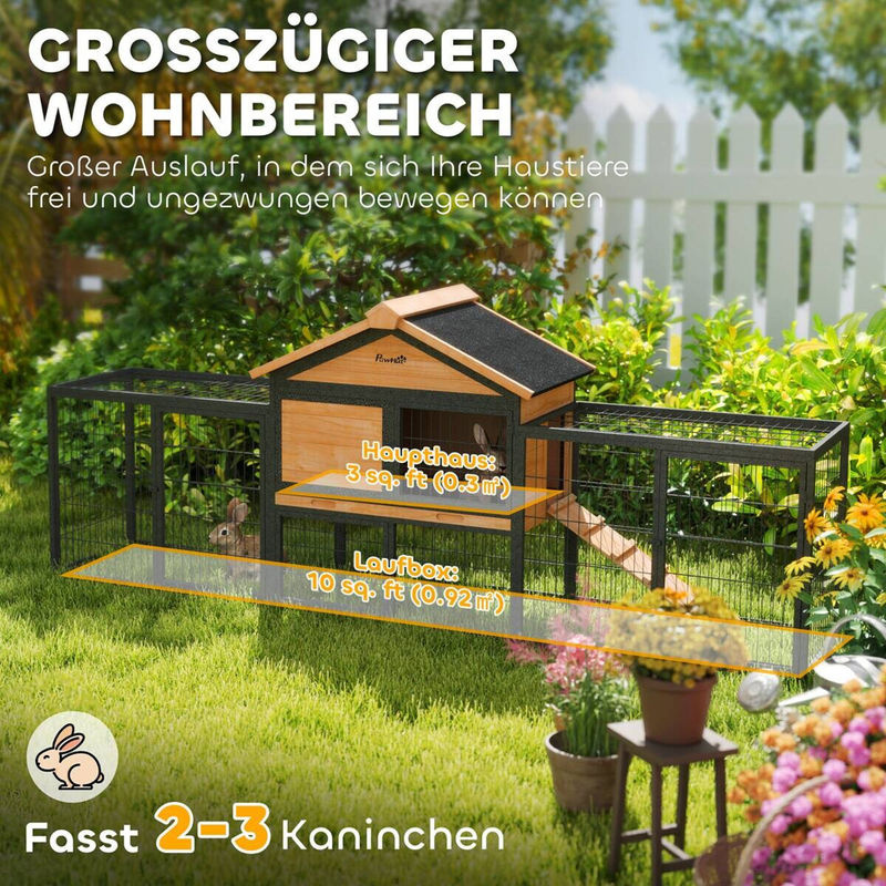 PawHut Kaninchenstall aus Holz und Metall in Gelb und Schwarz, wetterfest, B/H/L: 53 x 86 x 217 cm - Bild 3