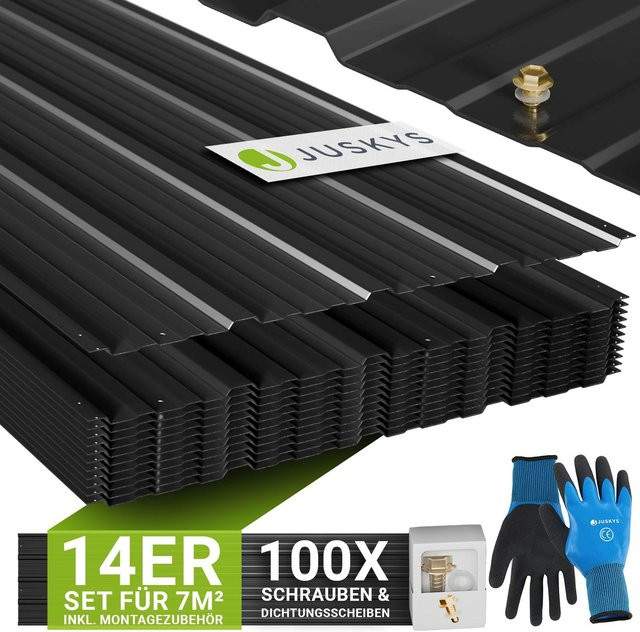 JUSKYS Profilblech Trapezblech aus verzinktem Stahl in Anthrazit, 14er Set, B: 110 cm, H: 45 cm, Stärke: 0,23 mm - Bild 1