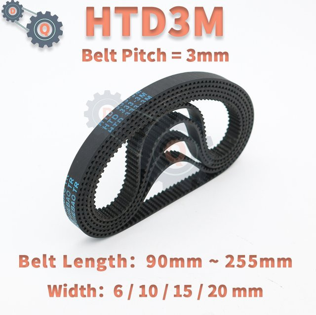 HTD 3M Zahnriemen von 3M als geschlossener Gummiriemen in Schwarz mit einer Riemenlänge von 90 mm bis 255 mm und verschiedenen Breiten von 6 mm, 10 mm, 15 mm oder 20 mm - Bild 1