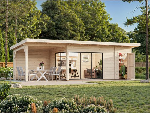 Palmako Gartenhaus Andrea mit Pultdach aus Fichtenholz in Natur, inkl. Boden, B x T: 833 x 300 cm - Bild 3