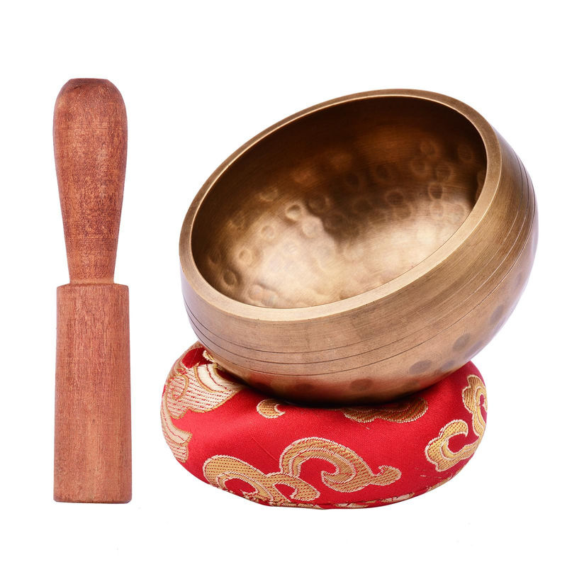 Muslady Tibetisches Klangschalen-Set für Meditation aus Metall in Gold mit Kissen und Holzschlägel, Durchmesser: 8 cm - Bild 5