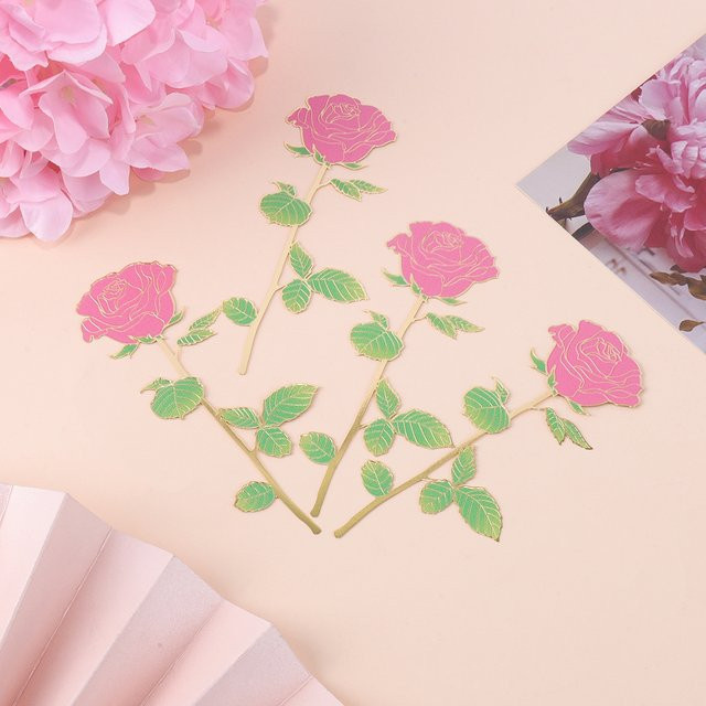 4-teiliges Metall-Lesezeichen Set mit Rosen-Design in Pink als kreatives Lesezubehör - Bild 1