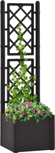 furnicato Garten-Hochbeet mit Spalier und Selbstbewässerungssystem im Rattan-Design, Anthrazit, B/T/H: 142 x 43 x 43 cm - Bild 1
