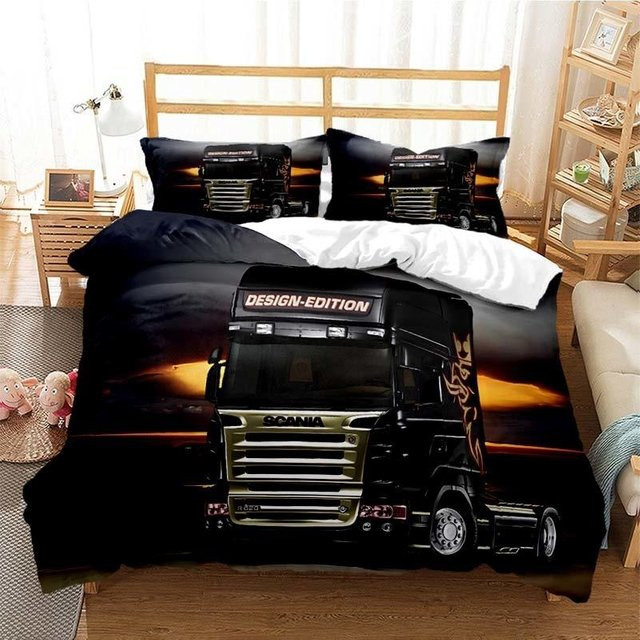 Scania LKW Bettwäsche-Set aus Mikrofaser mit 3D-Druck in Schwarz, 2-teilig, B: 180 cm, H: 210 cm - Bild 1