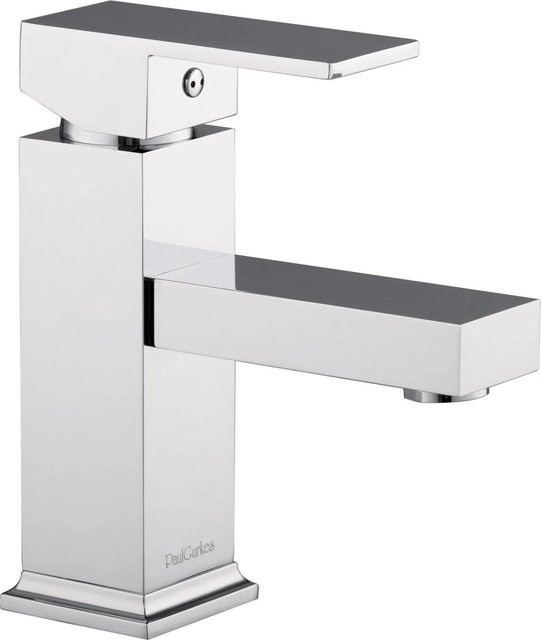 PaulGurkes Waschtischarmatur Aufputz in Chrom, Eckiges Design mit Pop-up-Abfluss, Silber - Bild 1