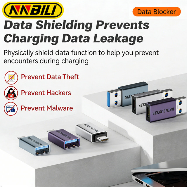 NNBILI USB-Datenblocker Anti-Hacking-Ladeadapter in Grau mit USB-A und USB-C Anschlüssen für Laptop und Mobilgeräte - Bild 1