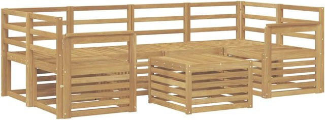 vidaXL Outdoor-Sofagarnitur 7-teilig aus Massivholz Akazie in Weiß, modernes U-Shape Gartenmöbel-Set - Bild 1
