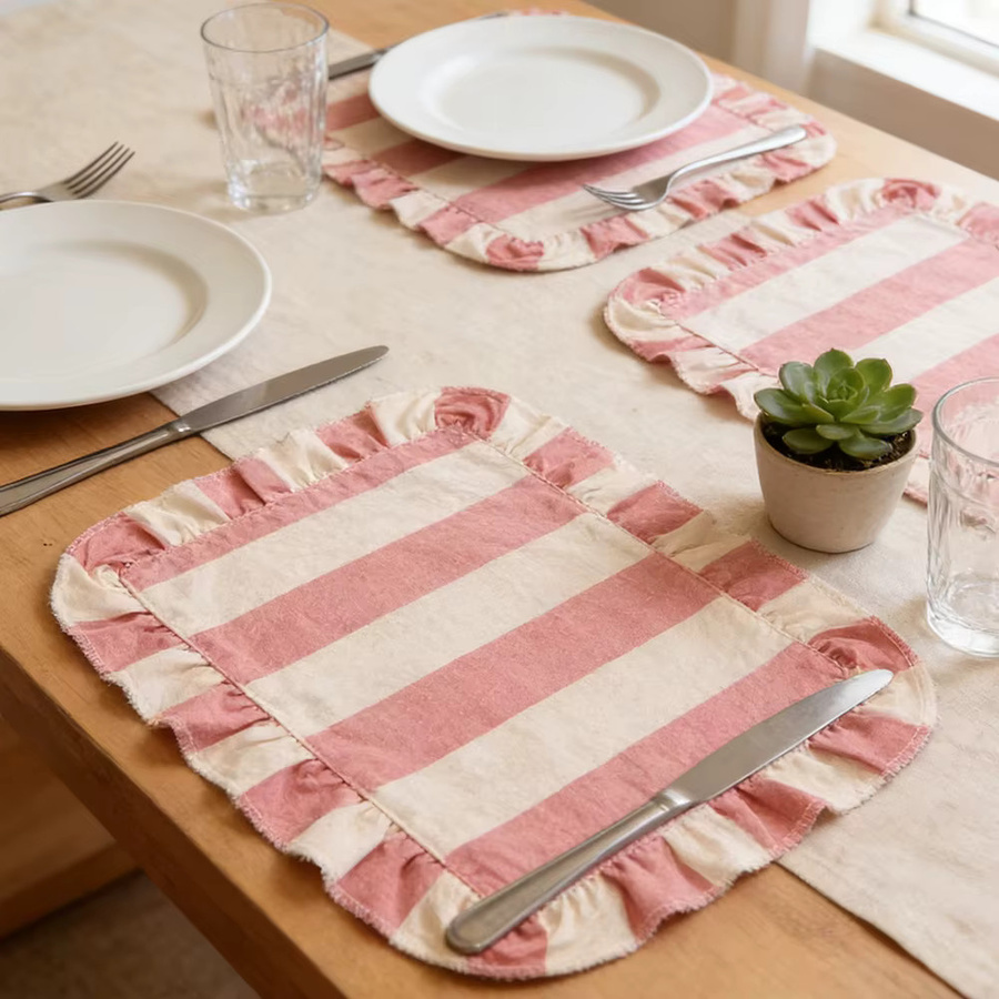 BUYNOW Tischset mit Streifenmuster und Rüschen für Küche und Esszimmer, B/T: 30,48 x 30,48 cm - Bild 2