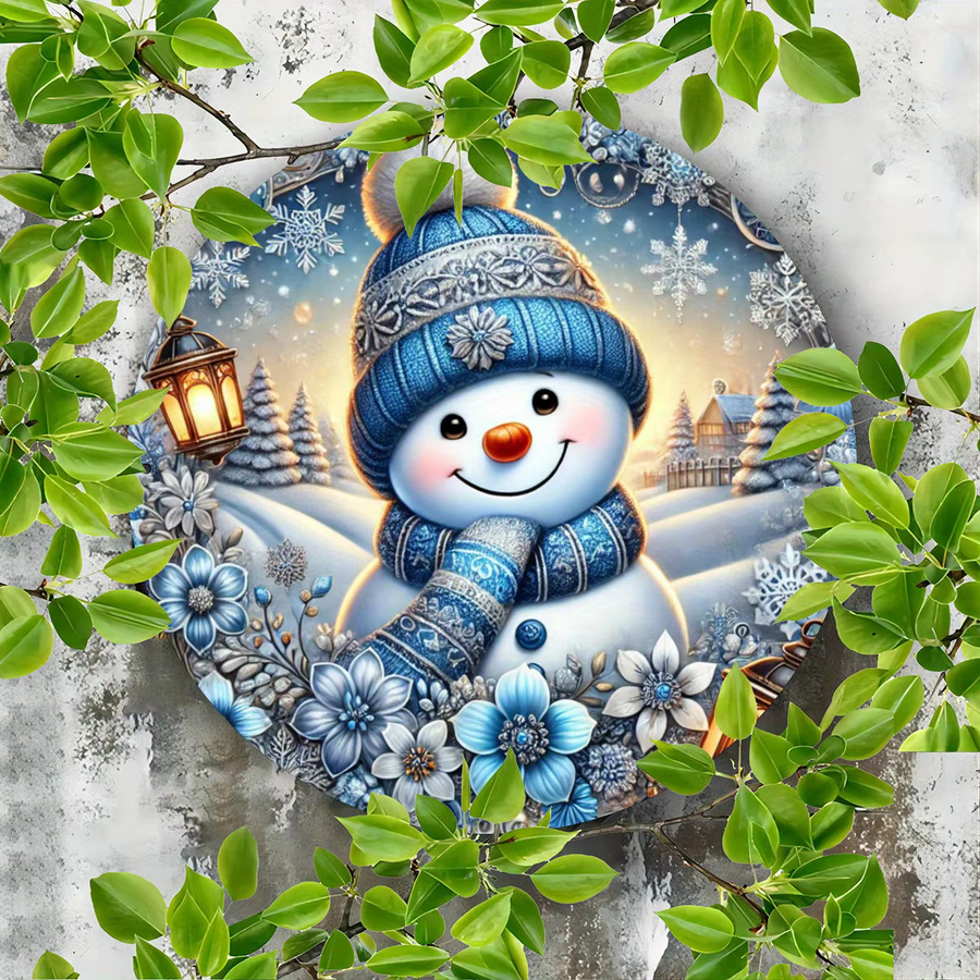Potdemiel Runde Metall-Wandkunst Blauer Schneemann Vintage Eisenschild Durchmesser: 20,32 cm - Bild 2