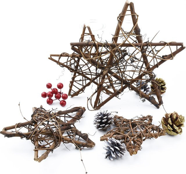Künstlicher Blumenkranz in Sternform aus Rattan für deine Weihnachts- und Hochzeitsdekoration, Farbe: Braun, Durchmesser: 10 cm, 15 cm oder 20 cm - Bild 1
