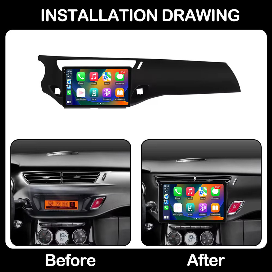 KJ-NAVI Multimedia Autoradio mit Android Auto und CarPlay für Citroen C3 und DS3 (2010-2016), WiFi, Bluetooth, GPS und DSP Stereo, Schwarz - Bild 3