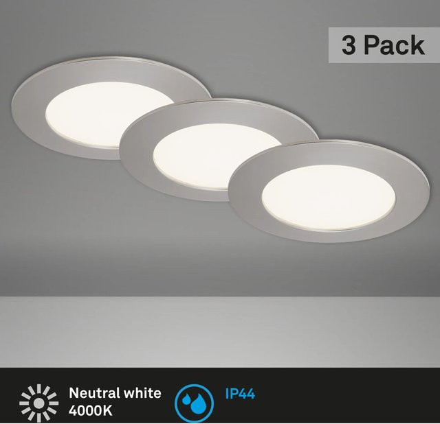 Briloner LED Einbauleuchten Flat 3er-Set in Matt-Nickel, Farbe: Silber, Durchmesser: 12 cm, Höhe: 2,8 cm - Bild 1