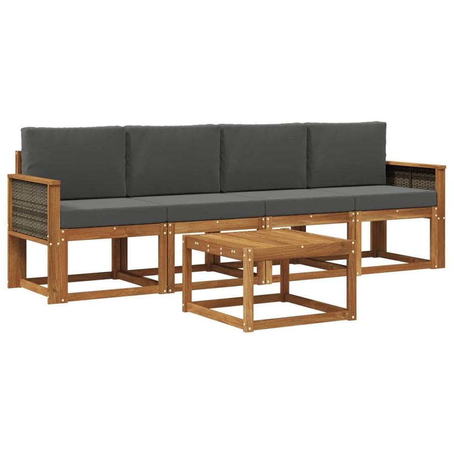 vidaXL Outdoor-Sofagarnitur aus Akazienholz mit Kissen und Couchtisch in Braun und Anthrazit - Bild 2