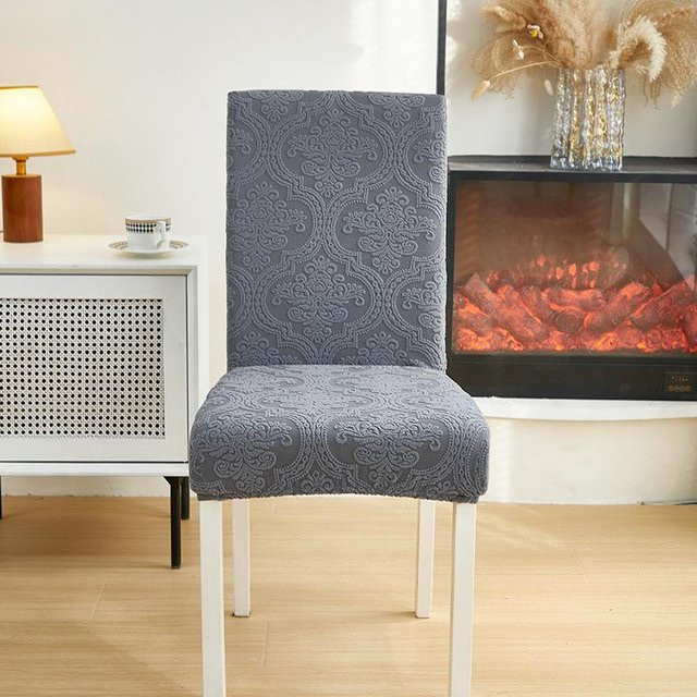 Yiran Furniture Universeller Stuhlbezug aus Samt mit Jacquard-Muster, rutschfest und schmutzabweisend, B/T/H: 19 x 17 x 3,5 cm, Beige/Grau - Bild 1