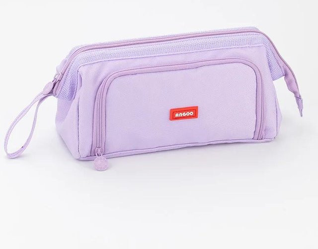 Angoo Federmäppchen aus Segeltuch mit Macaron-Farbseitenfenster in Violett, große Stiftbox für Schüler - Bild 1
