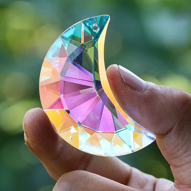 Mehrfarbiger Regenbogen Mond Suncatcher aus Glas mit Prisma-Effekt als hängende Kristall-Dekoration, Durchmesser: 50 mm - Bild 4