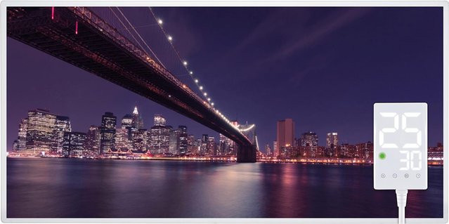 Heidenfeld Home & Living Infrarotheizung HF-HP105 Brooklyn Bridge mit Thermostat zur Wandmontage, 1000 Watt, Weiß - Bild 1