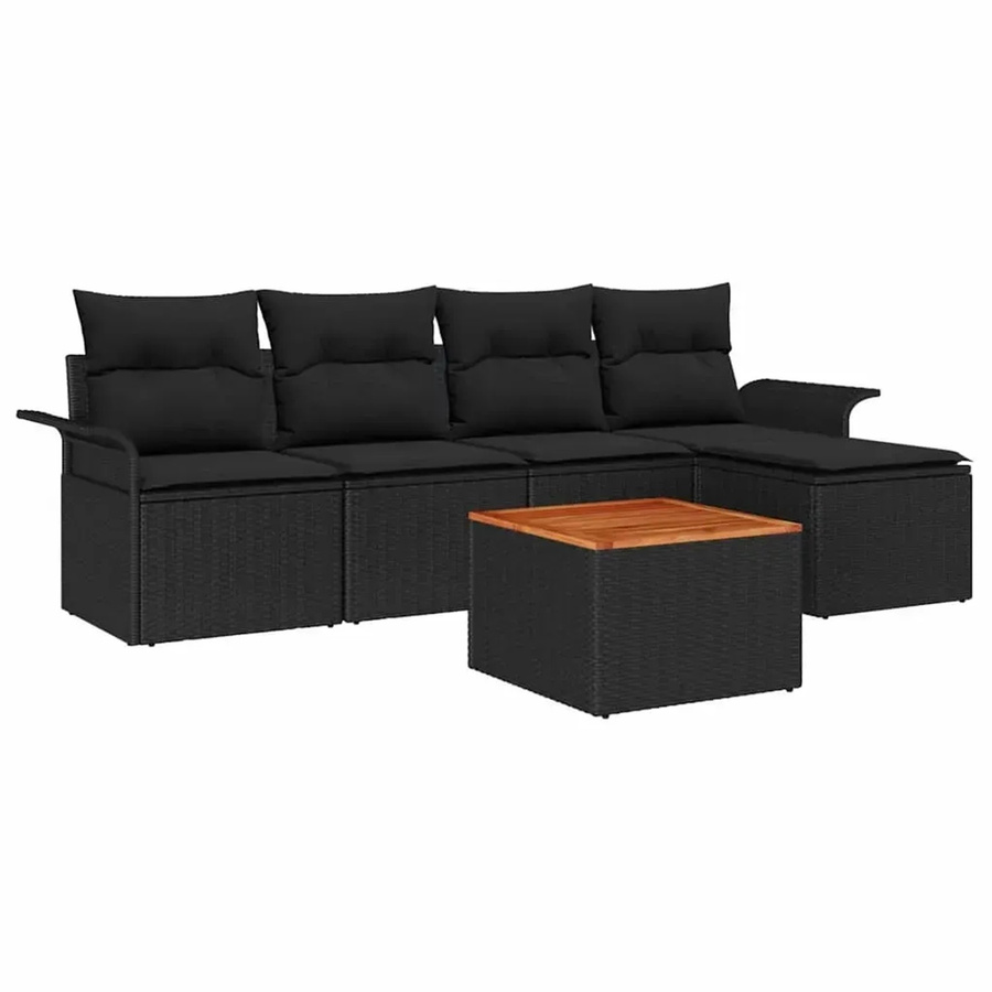 vidaXL Garten-Sofa-Set 6-tlg. aus Polyrattan in Schwarz mit Ottomane, Couchtisch und Polsterkissen für Garten, Terrasse oder Balkon - Bild 2