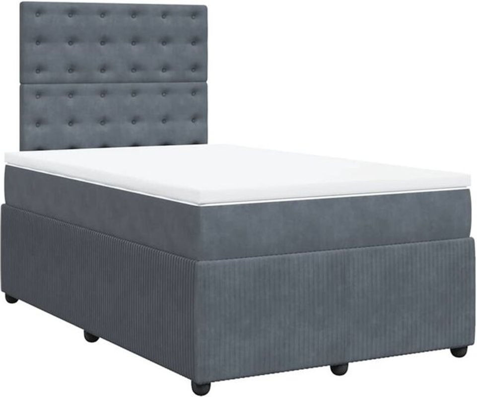 vidaxl Boxspringbett mit Matratze aus Samt in Dunkelgrau, B/T/H: 120 x 200 x 150,5 cm - Bild 1