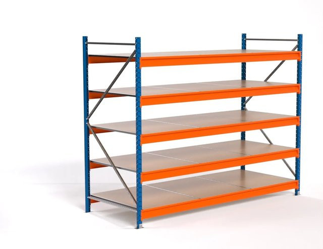 PROREGAL Industrie Weitspannregal MAXIMUS PRO Lagerregal mit 5 Spanplatten-Fachböden, Blau/Orange, H x B x T: 200 x 250 x 100 cm - Bild 1