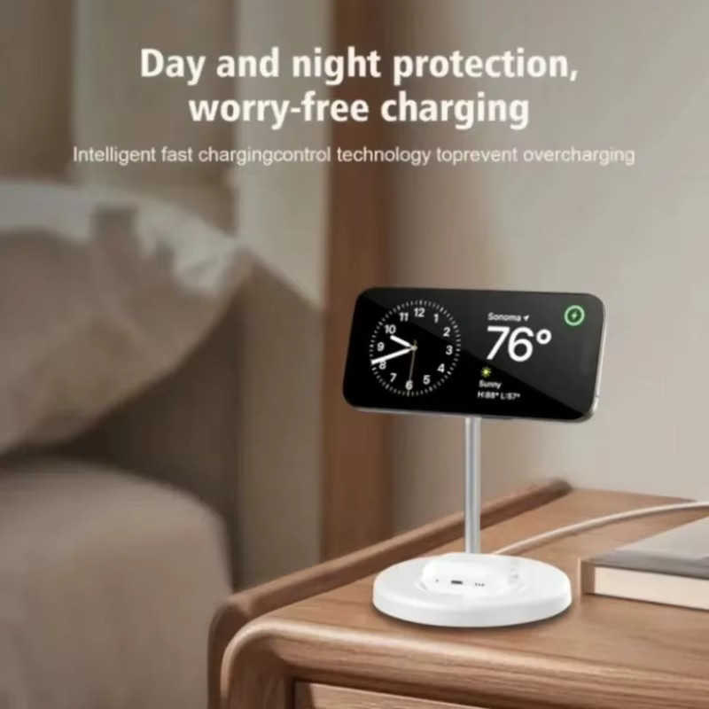Dushoo 2-in-1 Magnetischer Kabelloser Ladeständer für iPhone und AirPods mit MagSafe Fast Wireless Charging in Schwarz oder Weiß - Bild 4
