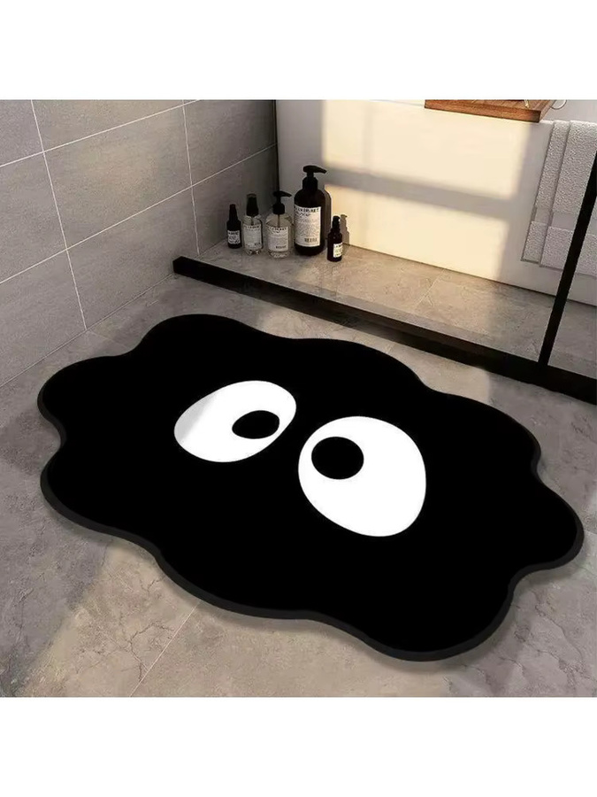 VIKAMA Soot Sprite Diatomit-Badematte in Schwarz, schnell trocknend und rutschfest mit Susuwatari Cartoon-Design - Bild 2