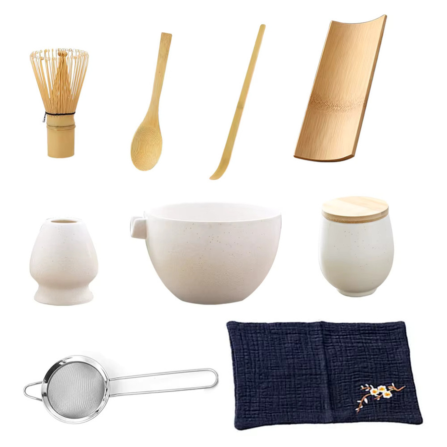 9-teiliges japanisches Matcha-Set von MYVIT aus Keramik und Bambus in Weiß - Bild 6