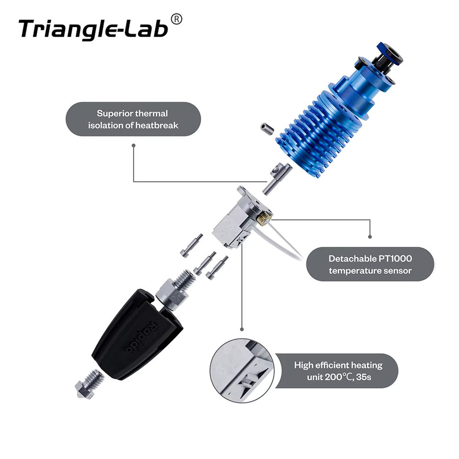 Trianglelab Phaetus Rapido Hotend v2 High Flow 104GT-2/PT1000 für FDM-Drucker wie Voron, DDE, DDB, Ender3 V2 und CR10 V3 - Bild 2
