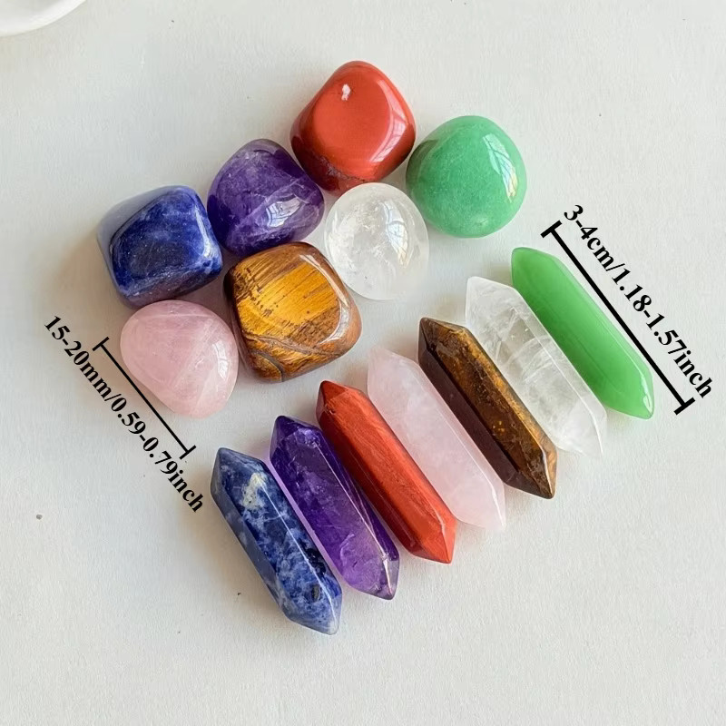 CrystalHola Set aus 7 Chakra-Doppelspitzen und getrommelten Stein-Kristallen in Multicolour - Bild 2