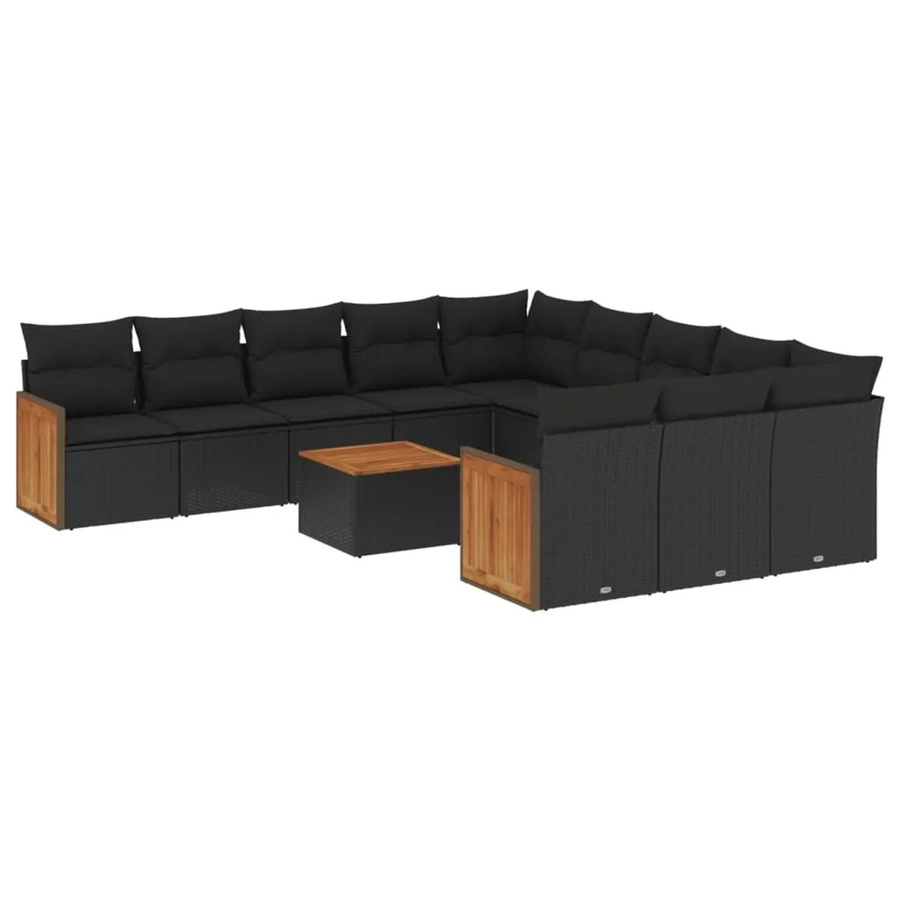 vidaXL 12-teilige Garten-Sofagarnitur aus Poly-Rattan und Akazienholz in Schwarz mit Kissen - Bild 2