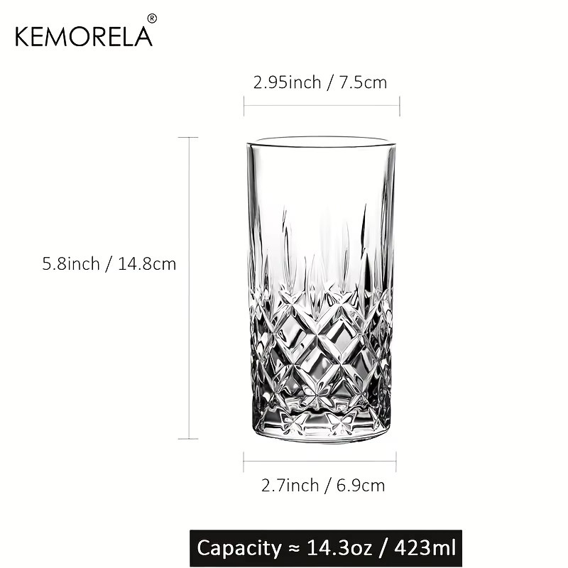 KEMORELA Glasbecher Tumbler transparent mit geometrischem Design, 423 ml - Bild 6