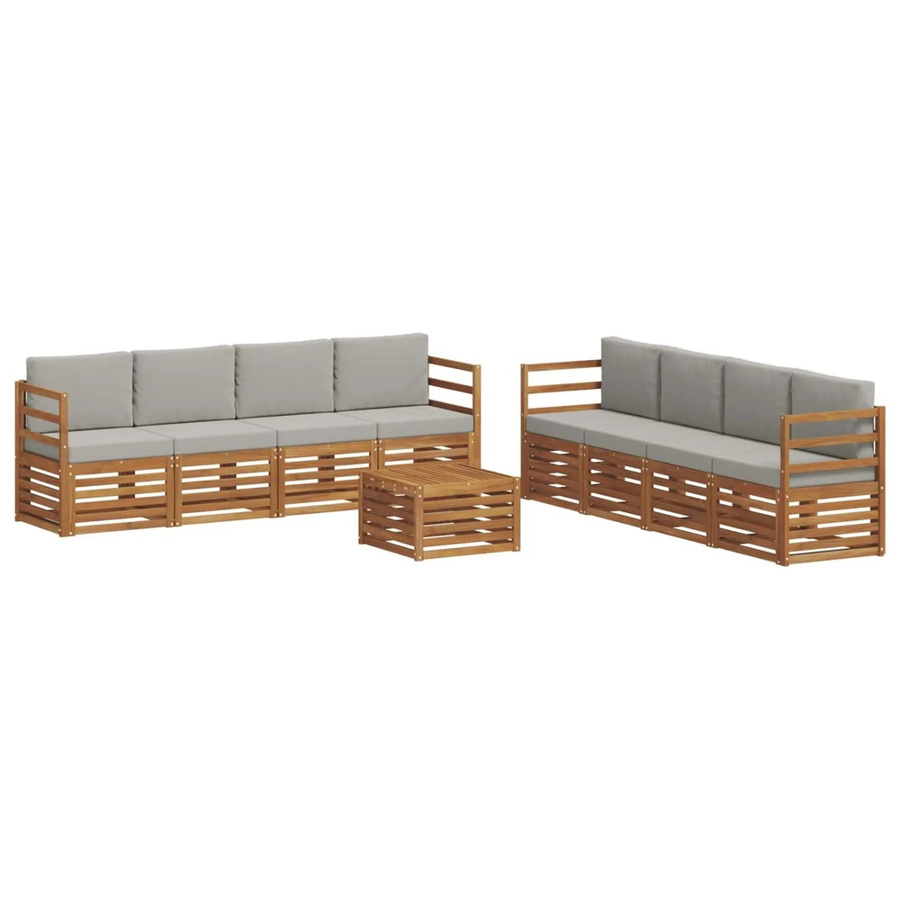 vidaXL Gartenmöbel Set 9-teilig aus Massivholz Akazie in Natur und Hellgrau mit Tisch und Sesseln - Bild 2