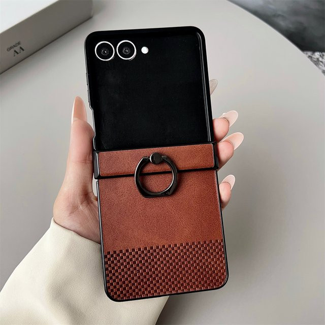 Luxus Leder Schutzhülle mit Ring für Samsung Galaxy Z Flip 3 4 5 6 7 5G und Z Flip FE in Schwarz oder Braun - Bild 1