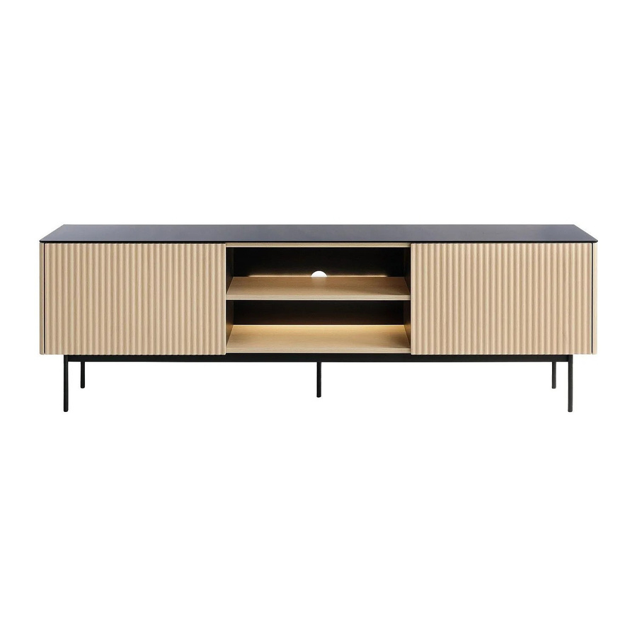 Vente-unique TV-Board Sayera Design Wohnzimmer Schrank in Schwarz und Naturfarben Hell mit integrierter Beleuchtung und Rauchglas, Breite: 180 cm - Bild 2