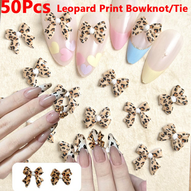 HotPress Nail Art Charms, 50 Stück, Leopardenmuster Bowknot, Glänzend - Bild 1