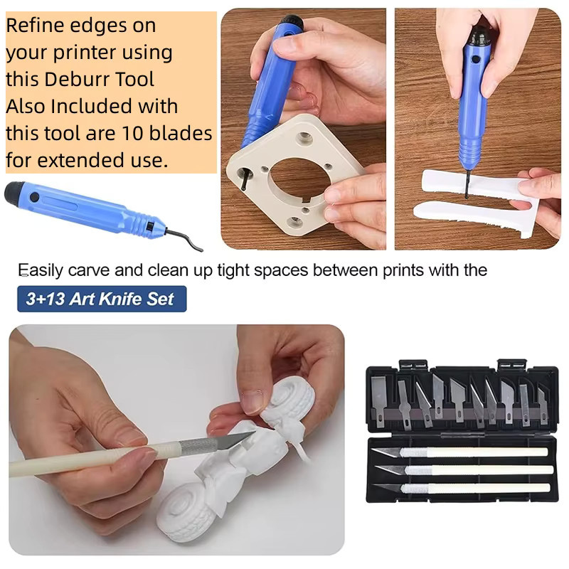 VOLFAN 38-teiliges Werkzeugset für 3D-Druckprojekte in Blau mit Entgratmesser, Gravurmesser, Dateischneider und Schaber aus Metall - Bild 2