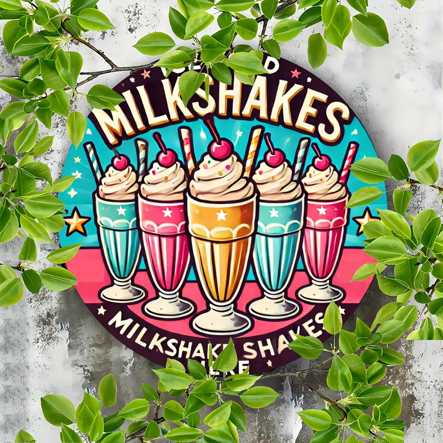 Potdemiel Retro-Aluminiumschild Ice Cold Milkshakes, rundes Vintage-Wandkunst-Dekor aus Metall, Mehrfarbig, Durchmesser: 20,3 cm - Bild 3
