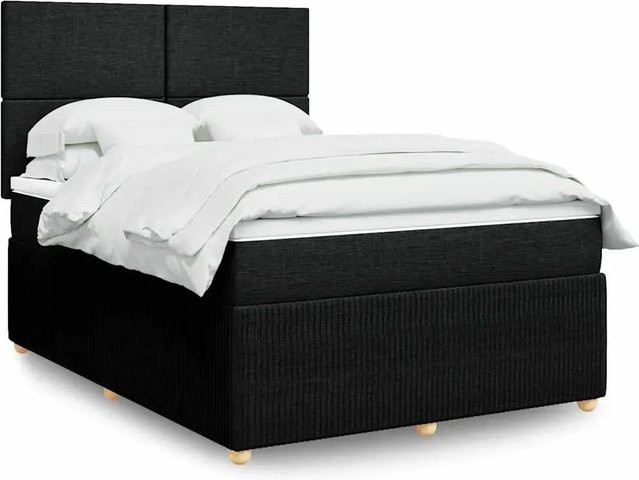 vidaXL Boxspringbett Hybrid mit Matratze und USB-Ladeport, Schwarz, B/T/H: 140 x 190 cm - Bild 1