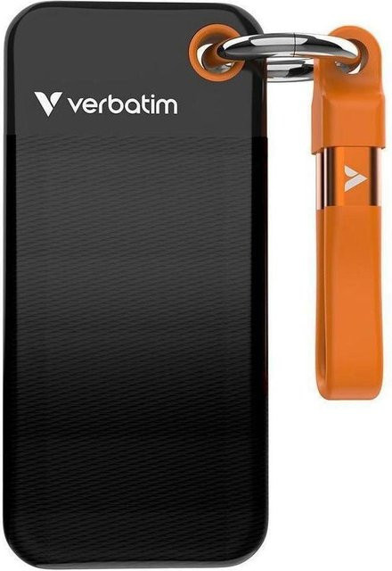 Pocket SSD 2 TB externe M.2 Festplatte mit USB-C Anschluss und Kabelbefestigung, Schwarz/Orange - Bild 1