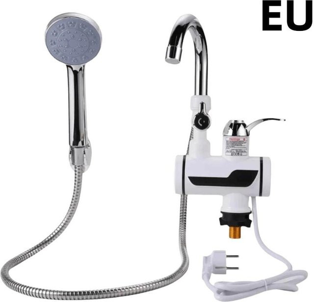 Ruihang Elektrischer Durchlauferhitzer Warmwasserhahn mit Temperaturanzeige, 3000W Schnellheizung, Edelstahl und Chrom, Weiß - Bild 1