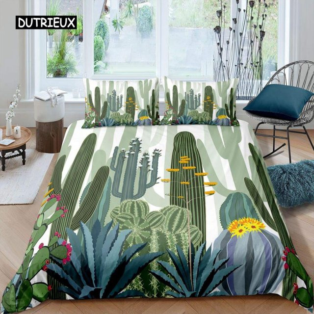 Binchi Outdoor Product Kaktus Bettwäsche-Set mit Natur-Kunstdruck, Farbe Grün, B/H: 200 x 230 cm - Bild 1