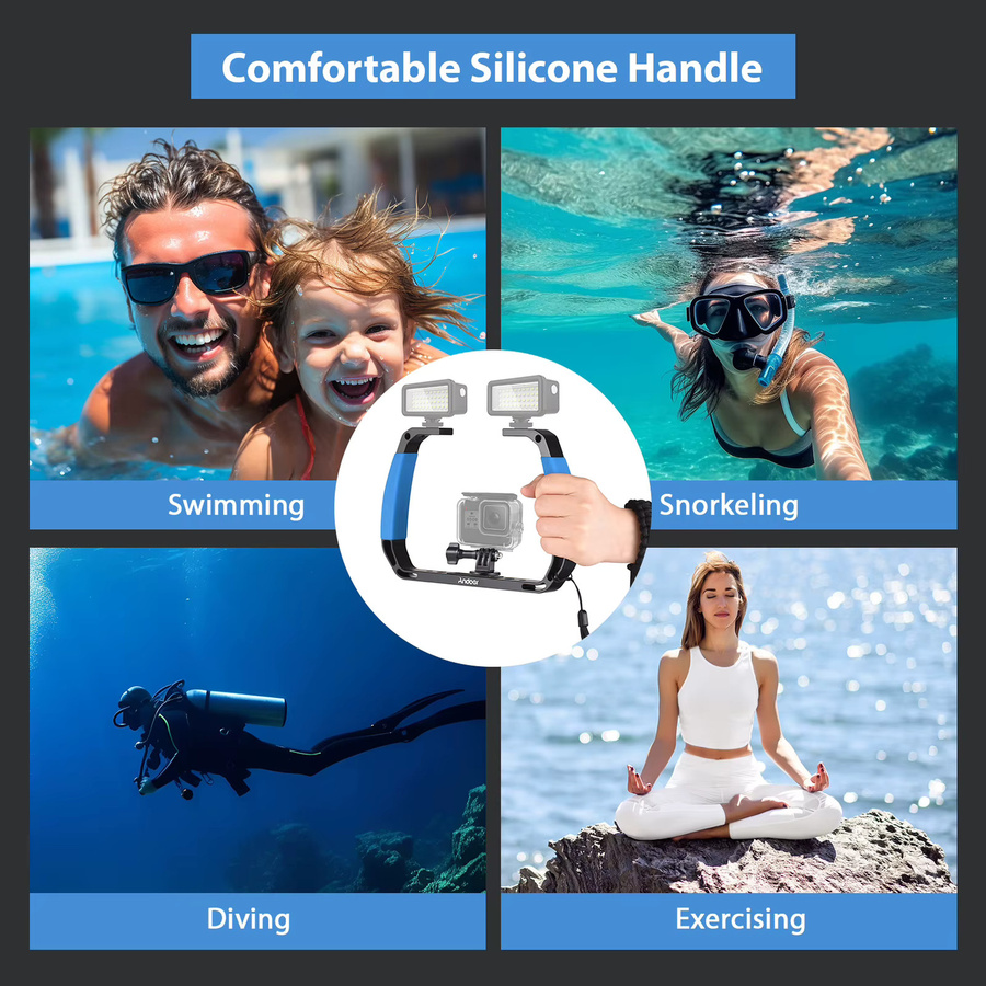 Andoer Sportkamera Unterwasser-Handstabilisator in Schwarz für Action-Kamera-Käfig mit Kaltschuhhalterungen und Handschlaufe - Bild 6